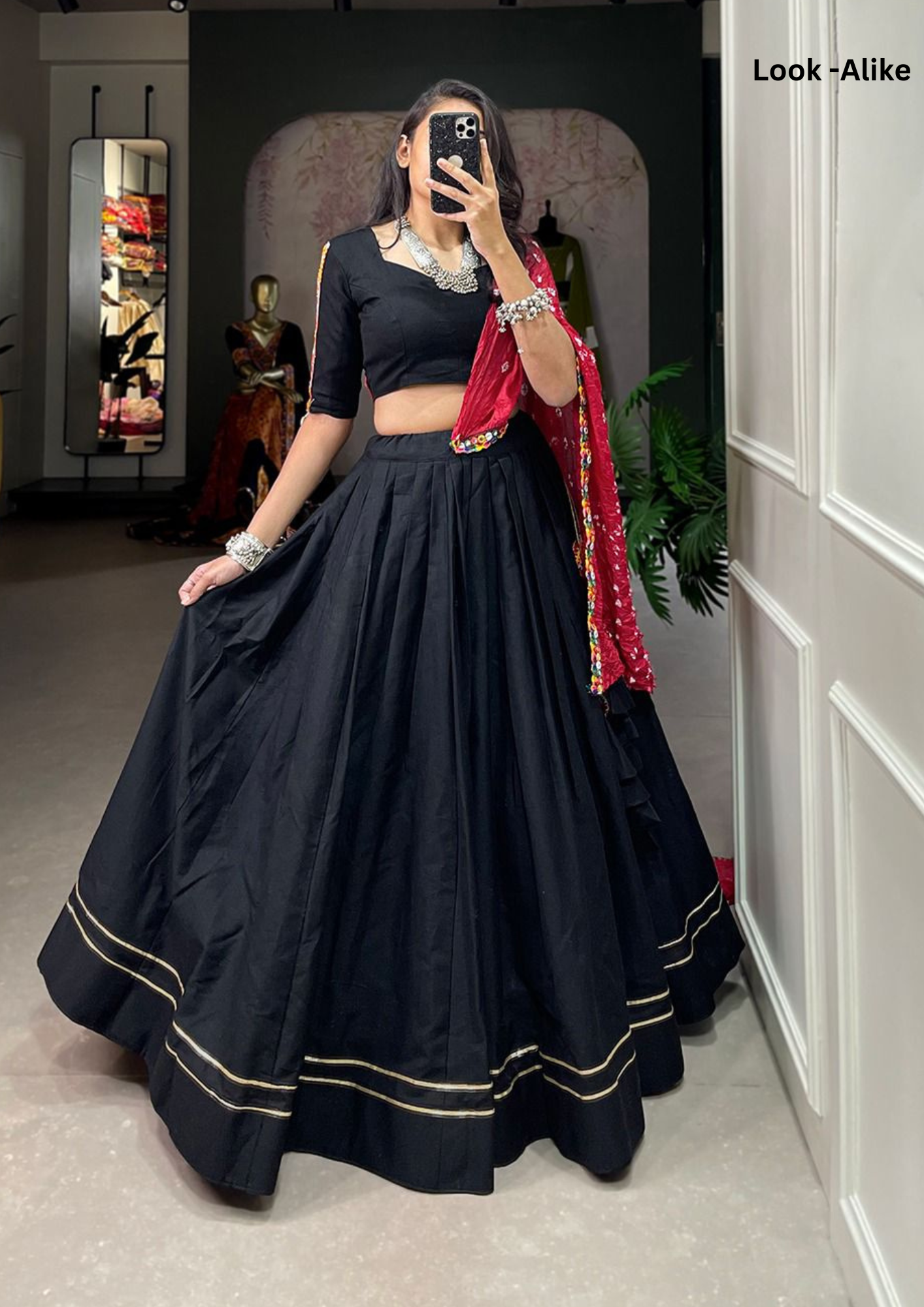 Charming Black Color Plain With Gotta Patti Touch Up Work Navratri Lehenga Choil With Duptta