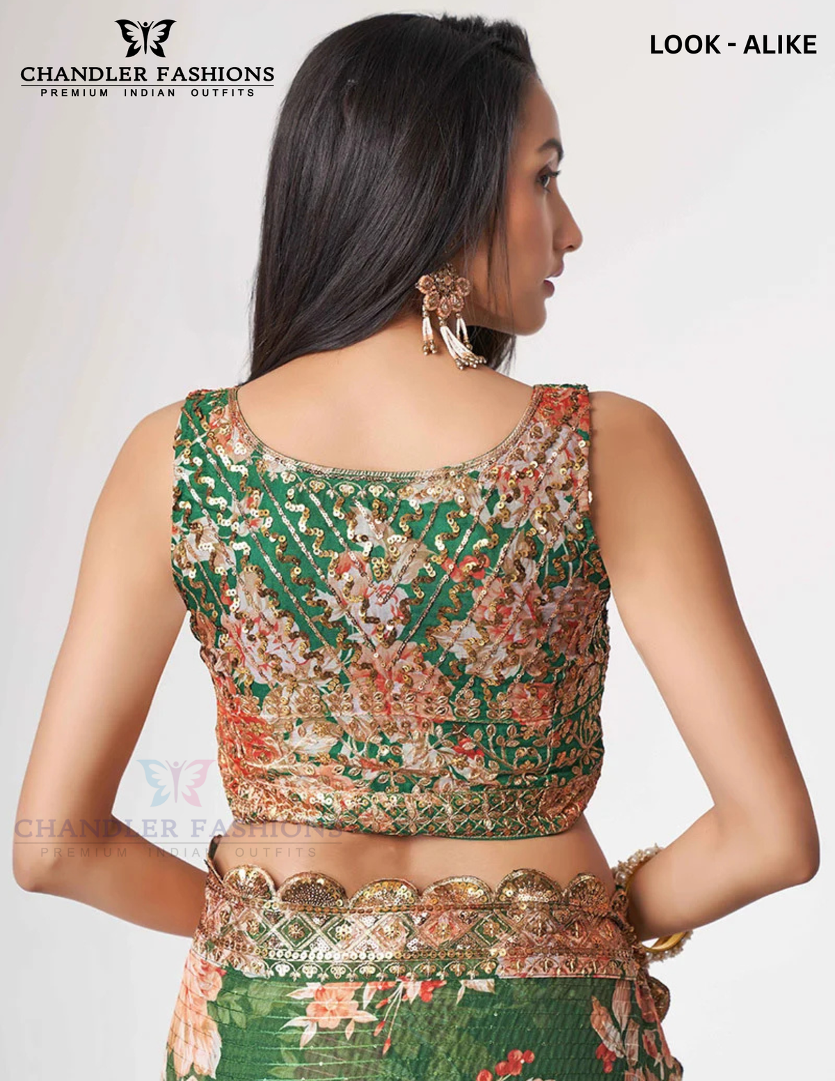 Green Color With Sequins Work Saree In Mesa