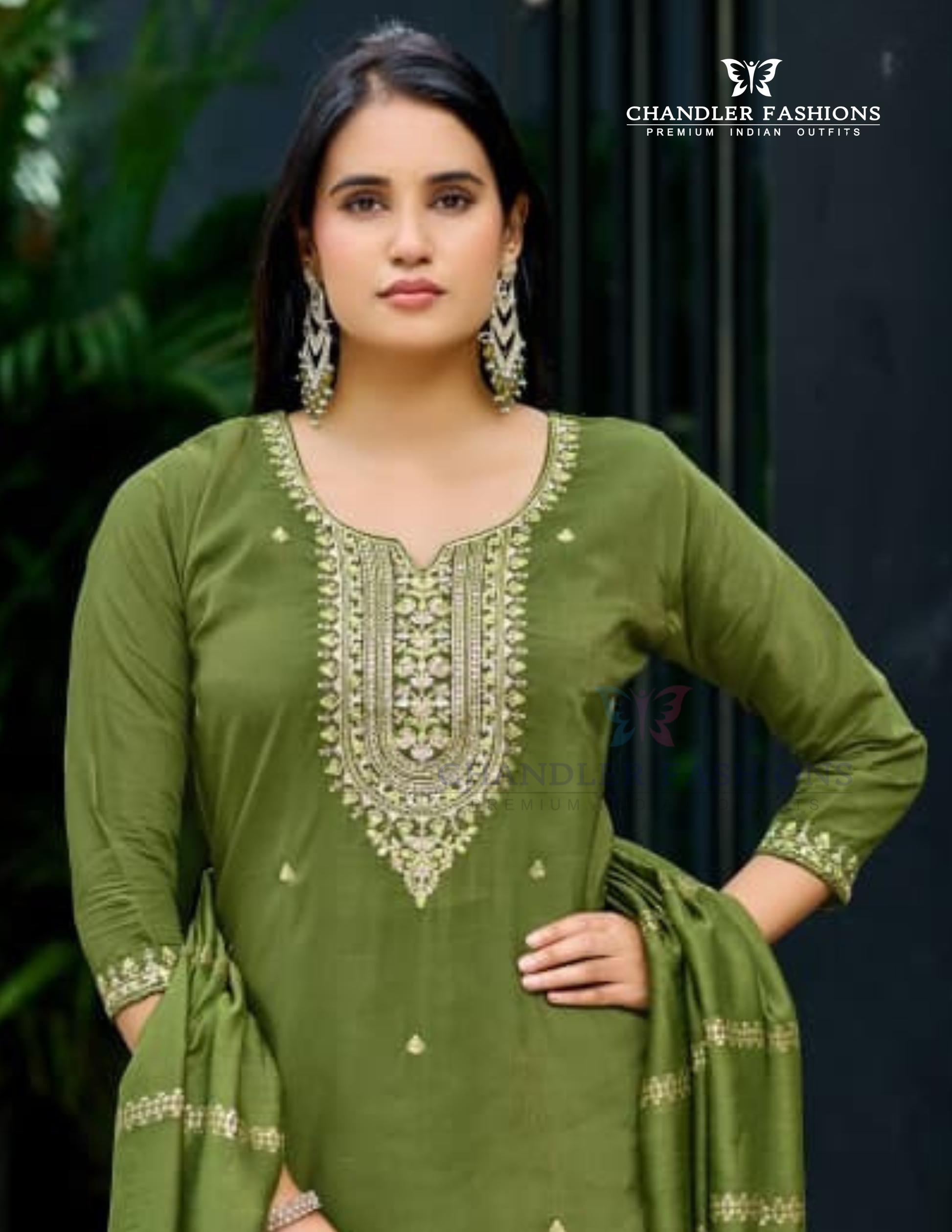 Pleasing Green Color Embroidery Work Salwar Suits With Dupatta Set Near Me