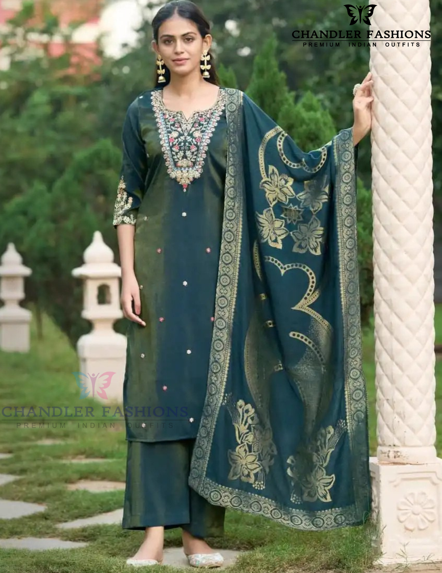 Alluring Teal Green Color Shimmer With Thread Work Salwar Suits For Women