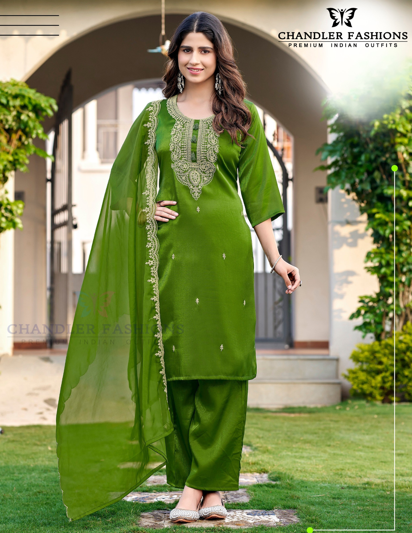 Spectacular Green Color Silk With Embroidery Work Salwar Suits For Women