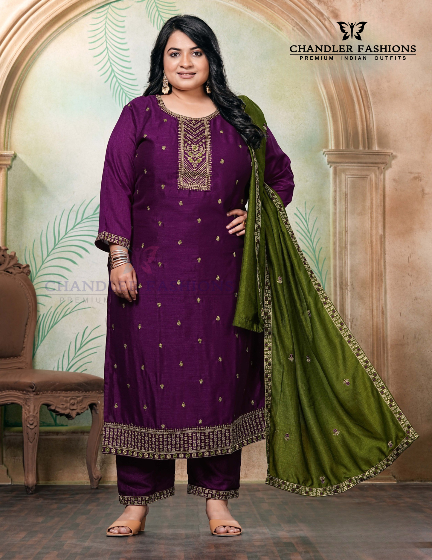 Gorgeous Purple Color Vichitra Silk With Embroidery And Sequins Work Salwar Suits For Women
