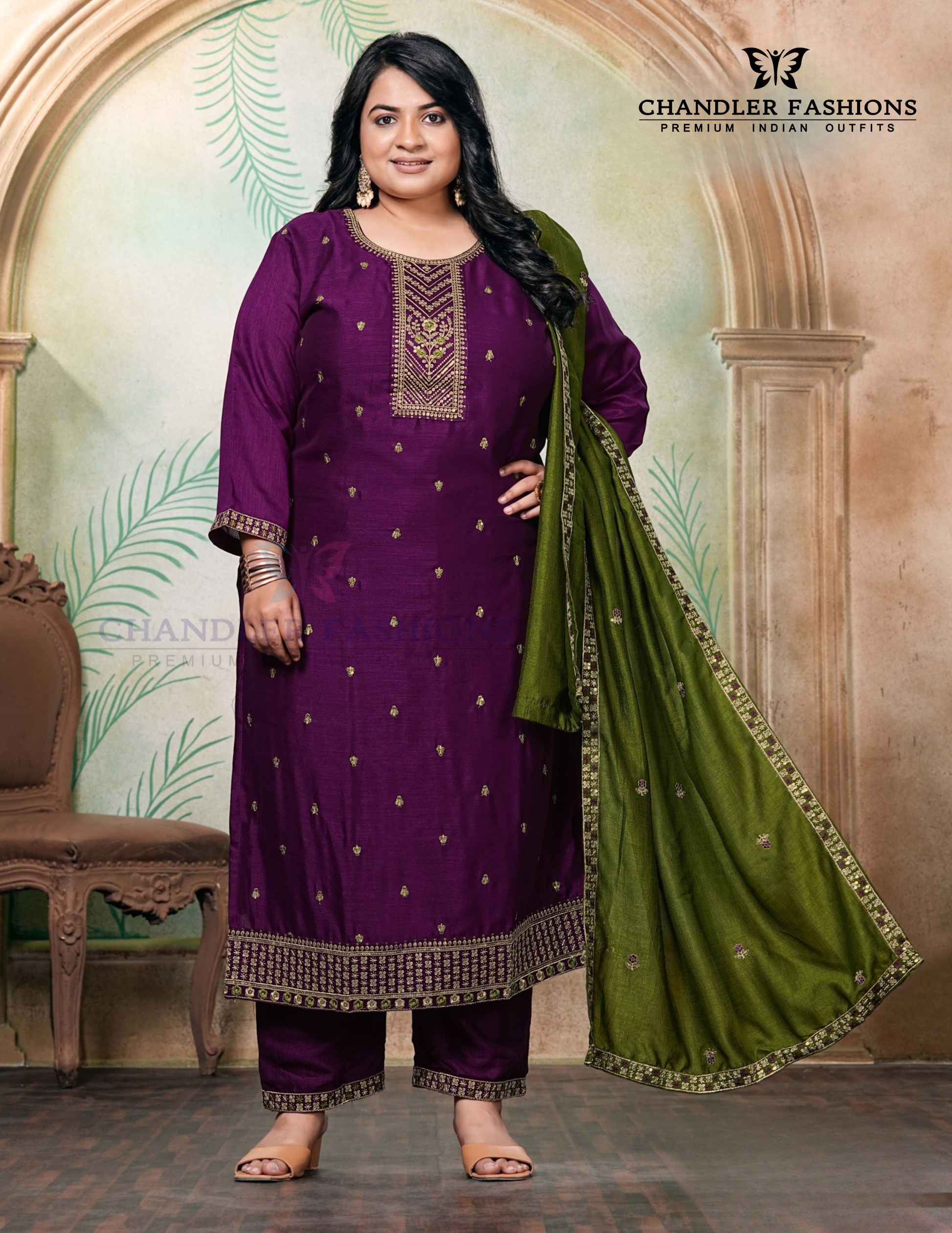Gorgeous Purple Color Vichitra Silk With Embroidery And Sequins Work Salwar Suits For Women