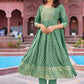 Alluring Green Color Rayon Neck Embroidery Work Salwar Suits With Dupatta For Women
