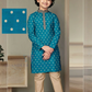 Attractive Teal Blue Color Poly Jacquard Boys Kurta With Pajama Set