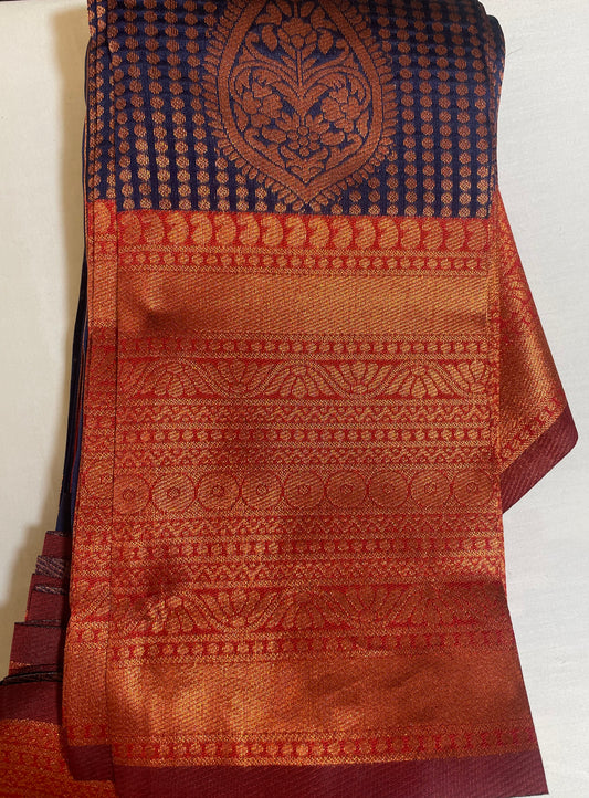 Fabulous Dark Blue Color Banarasi Soft Silk Saree In Gilbert