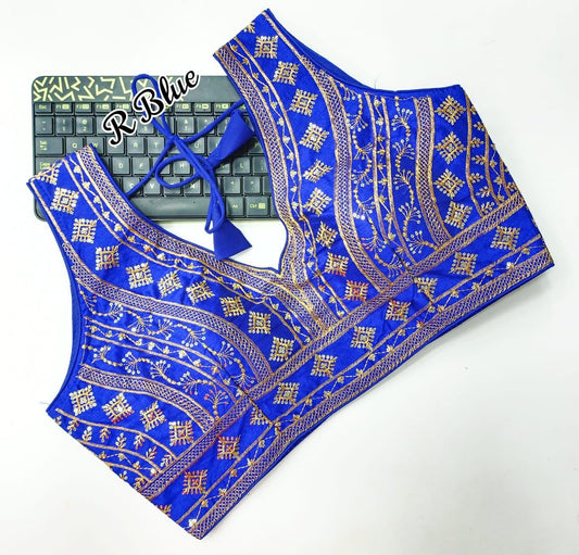 Charming Blue Colored Sequins With Embroidery Work And Heavy Thread Readymade Blouse