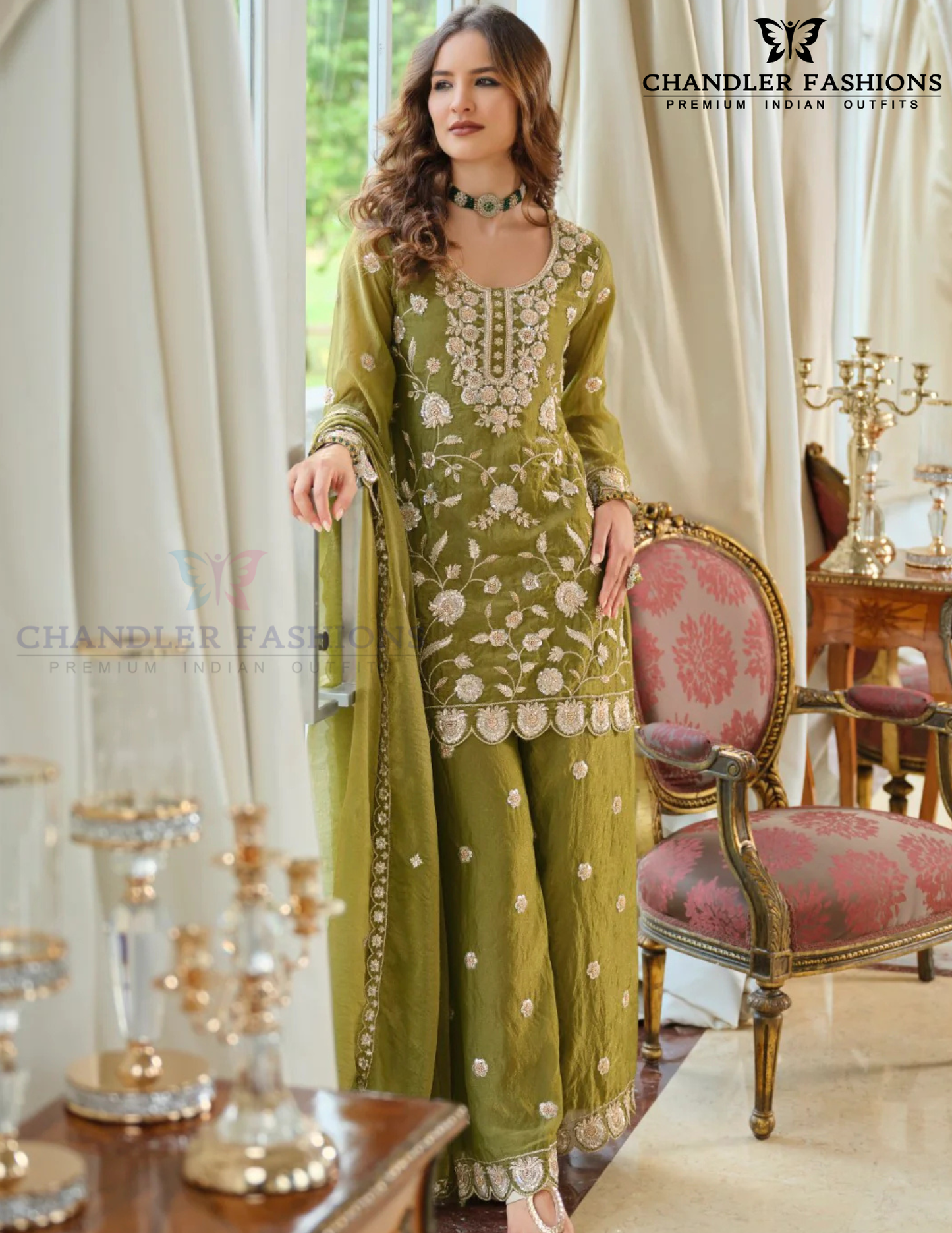 Green Color Silk With Embroidery Work Palazzo Suits In Prescott