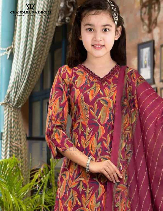 Charming Maroon Color Cotton With Digital Print Work Kurti Suits For Girls