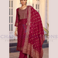 Magnificent Maroon Color Premium Rayon Foil Printed With Embroidery Work Salwar Suits For Women