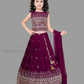 Charming Wine Color Embroidery And Sequins Work Choli Set With Dupatta For Girls