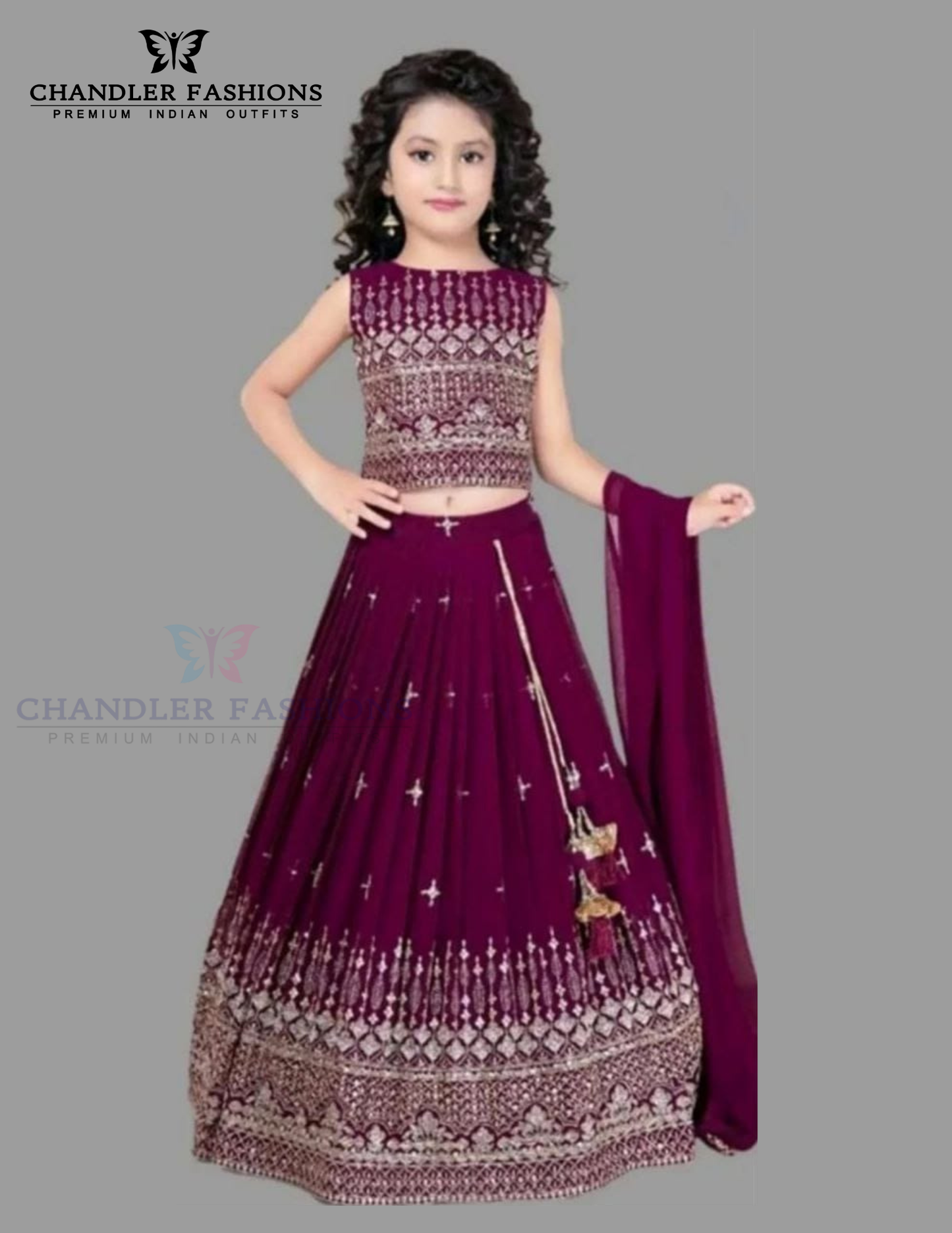 Charming Wine Color Embroidery And Sequins Work Choli Set With Dupatta For Girls