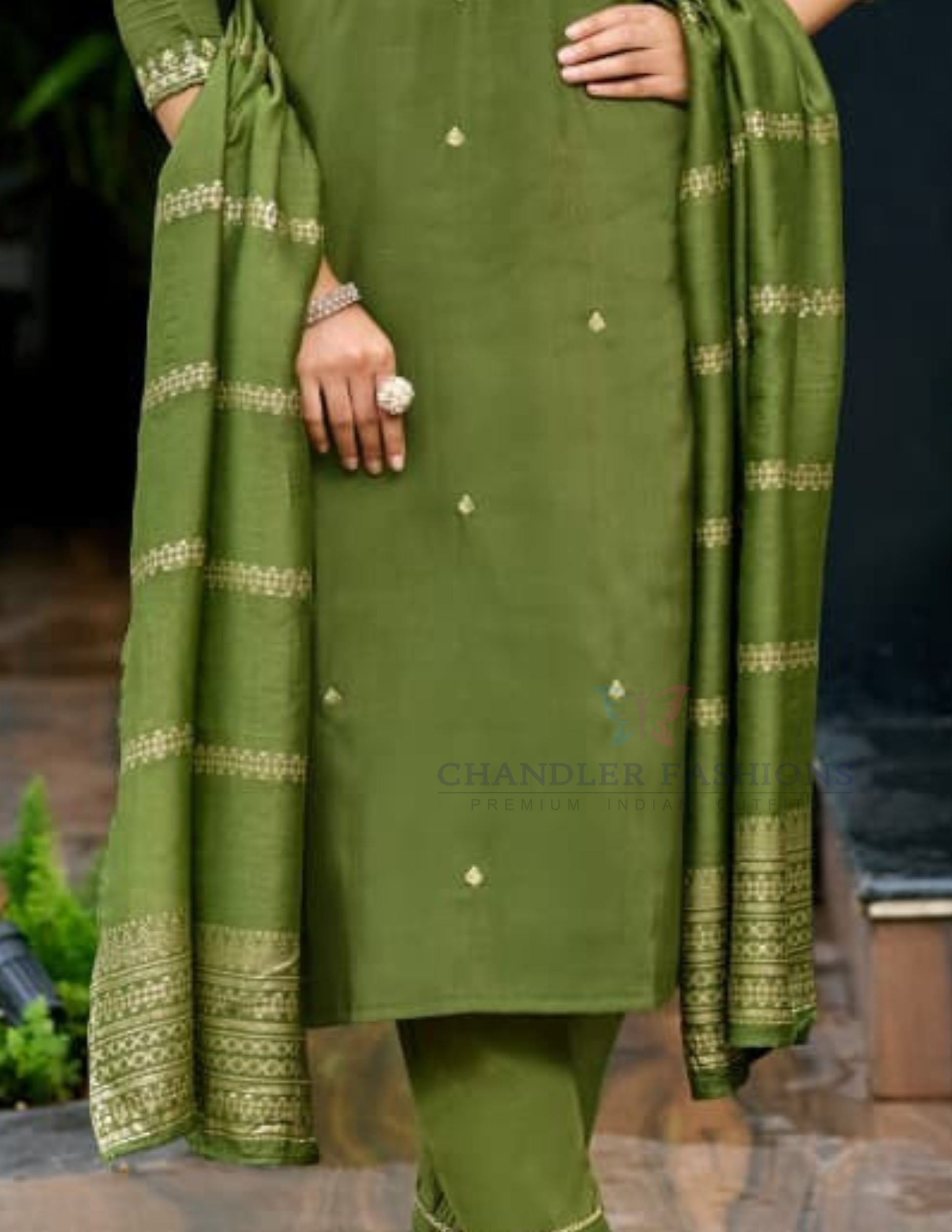 Green Color Embroidery Work Salwar Suits With Dupatta Set In Suncity