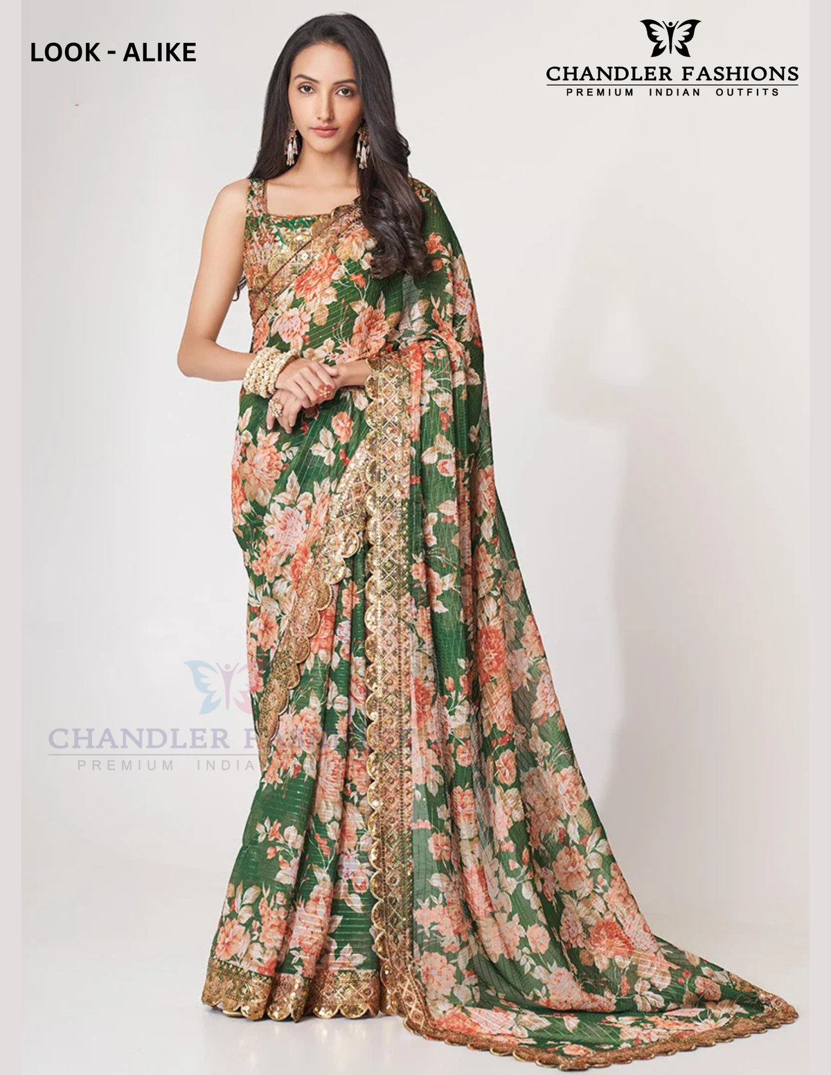 Elegant Green Color Organza With Sequins And Printed Work Saree For Women