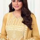  Yellow Color Chinon With Thread Embroidery Work Designer Palazzo Suits Near Me