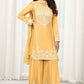 Charming Yellow Color Chinon With Thread Embroidery Work Designer Palazzo Suits For Women