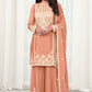 Fascinating Peach Color Party Wear Designer Palazzo Suits With Embroidery Work