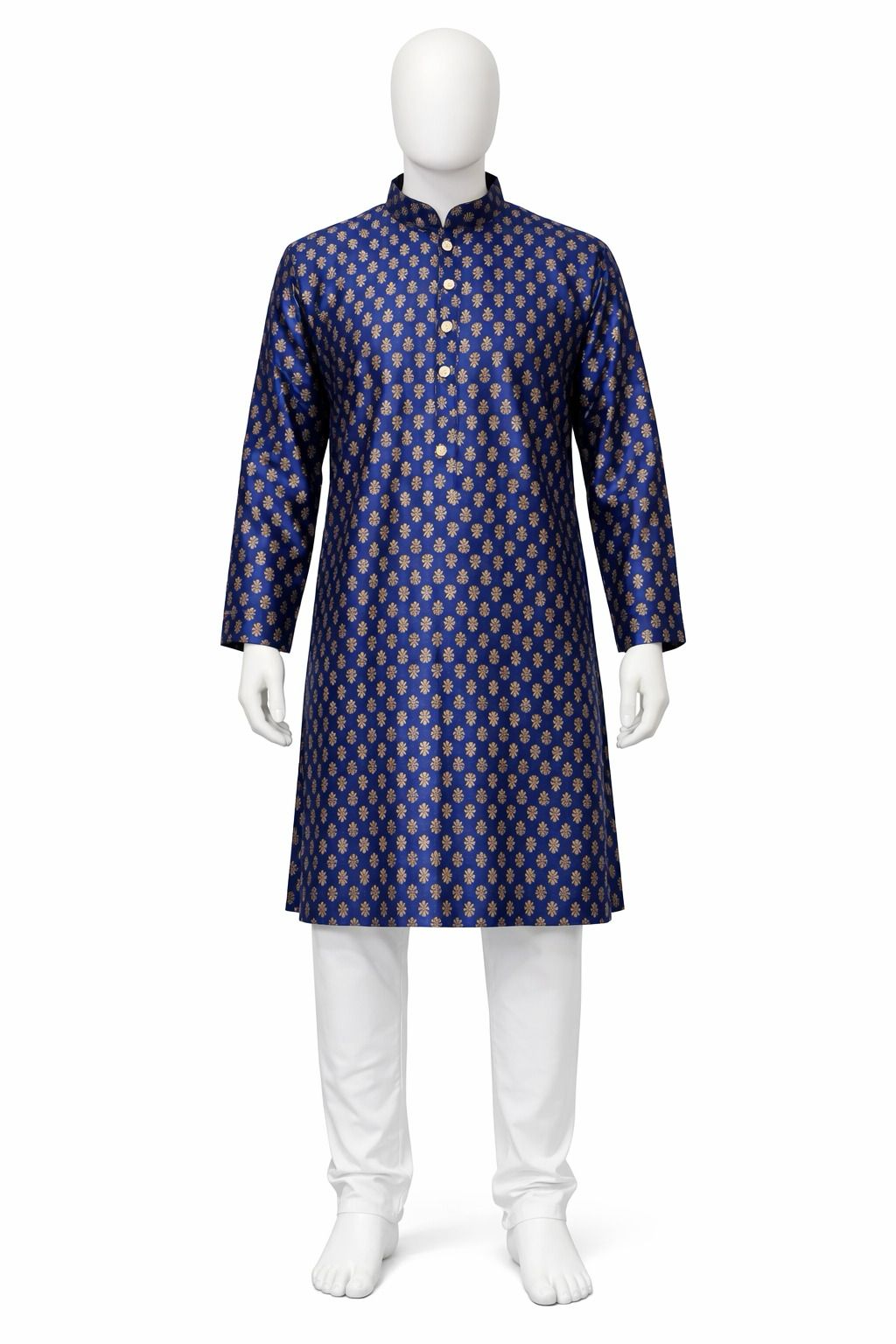 Amazing Blue Color Jacquard With Printed Work Kurta Suits For Men