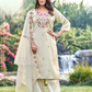 Awesome Cream Color Silk With Embroidery Work Salwar Suits For Women