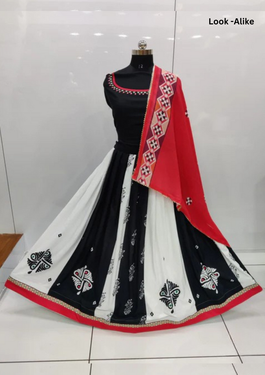 Elegant Black And White Color Chaniya Choli With Printed Work For Women