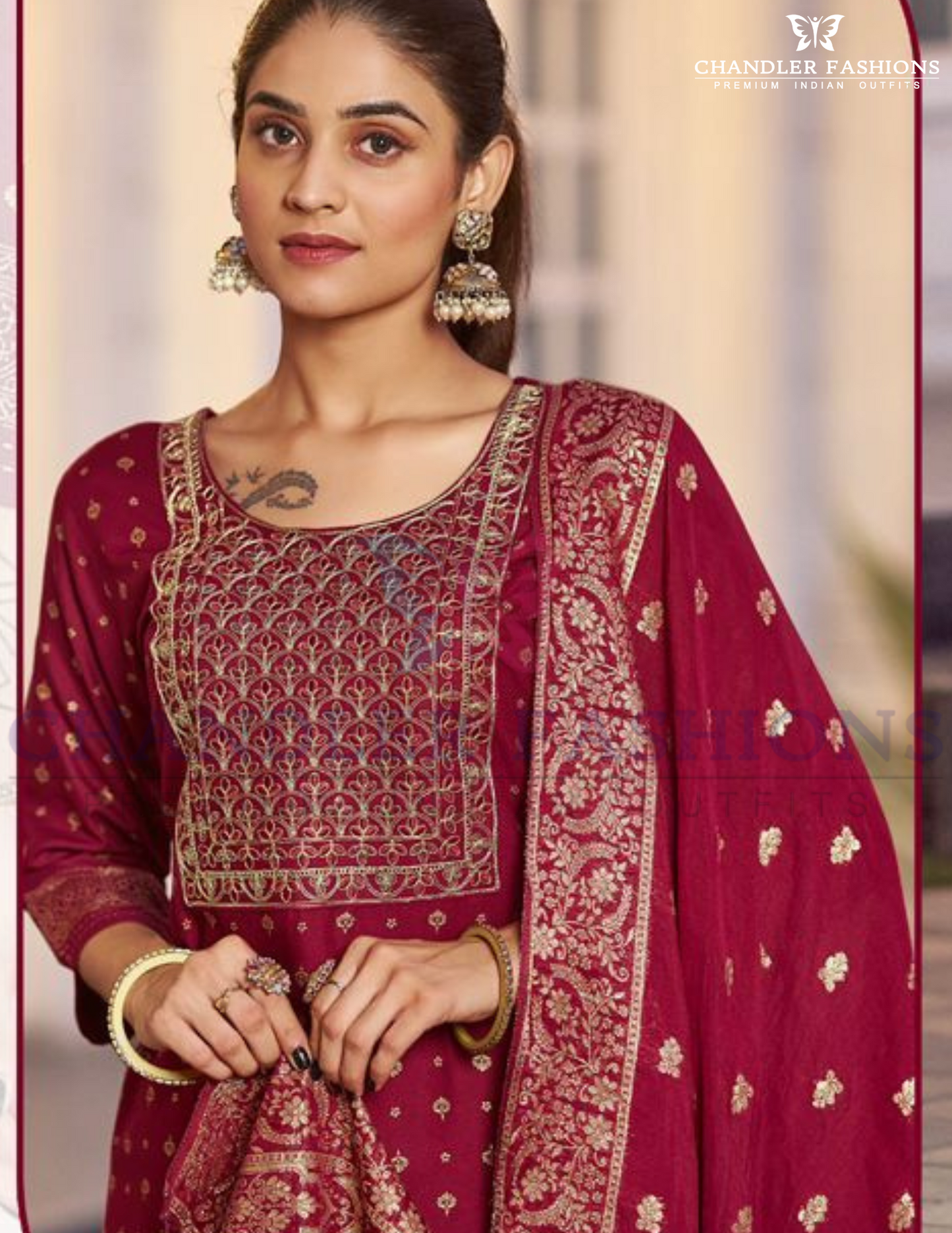 Magnificent Maroon Color Premium Rayon Foil Printed With Embroidery Work Salwar Suits Near Me