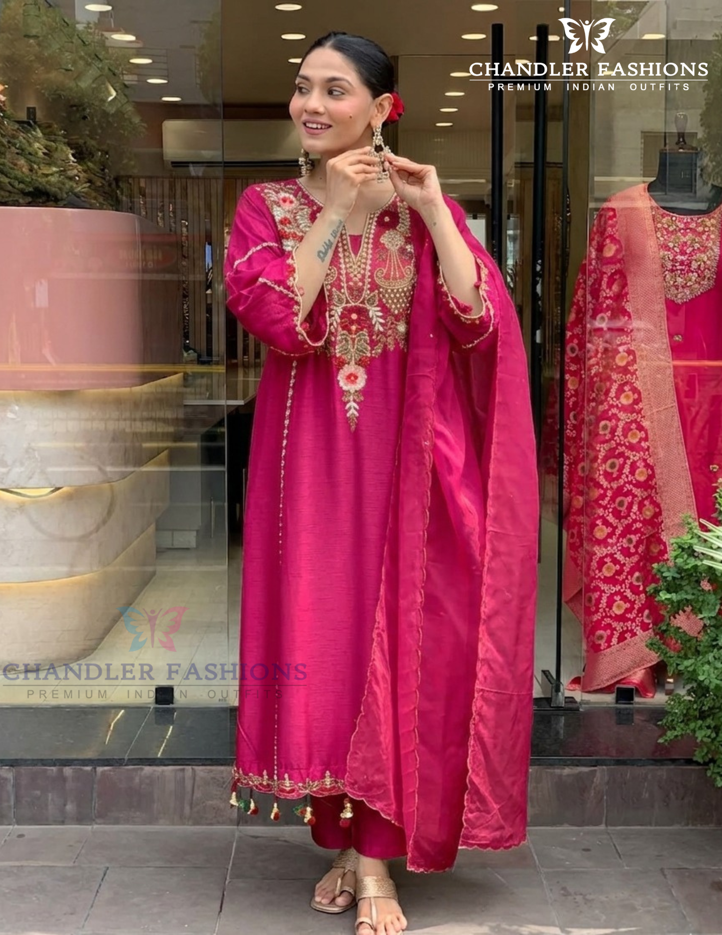  Pink Color Chanderi With  Embroidery Work Salwar Suits With Dupatta In USA