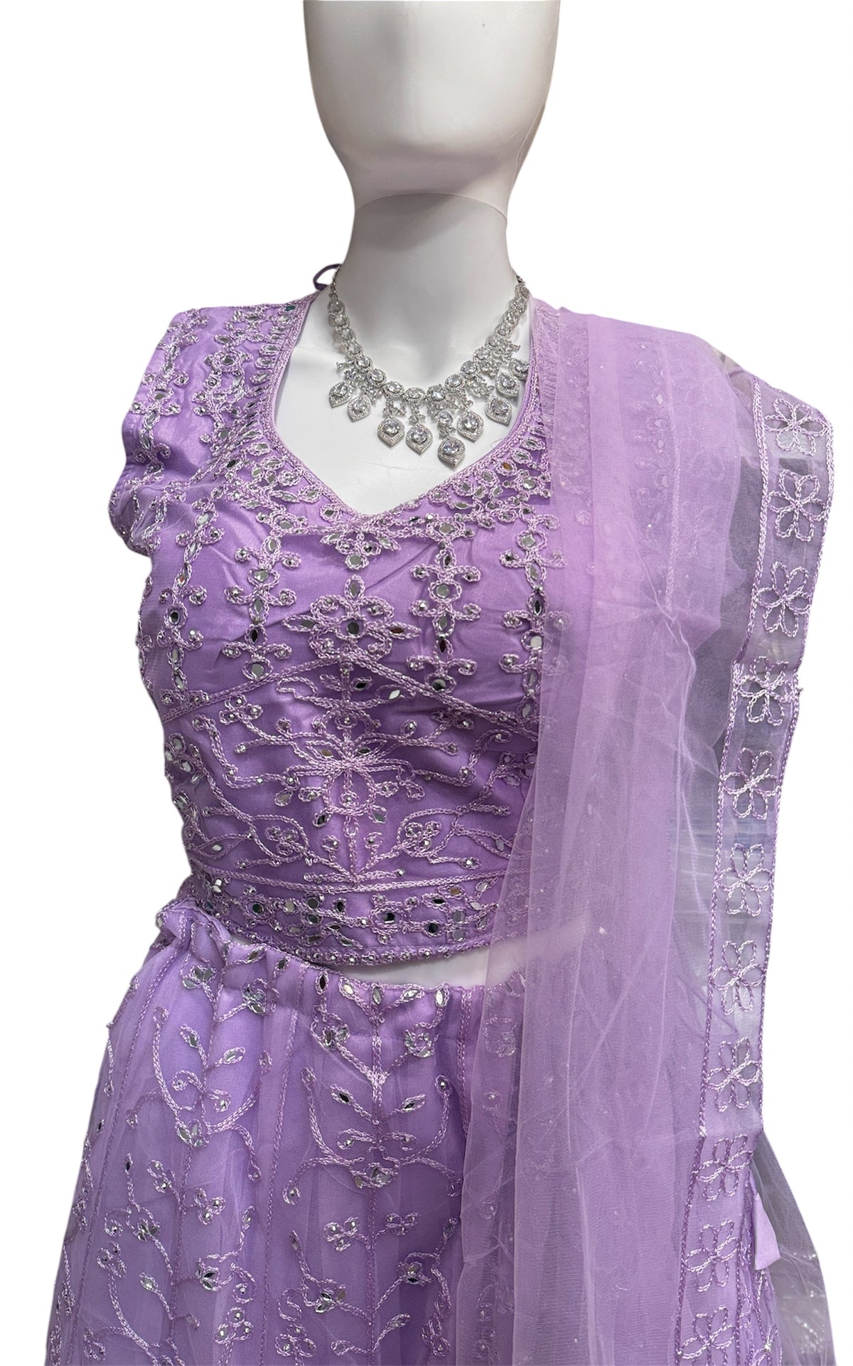 Imperssive Lavender Color Satin Silk Lehenga With Embroidery And Mirror Work Lehenga For Women