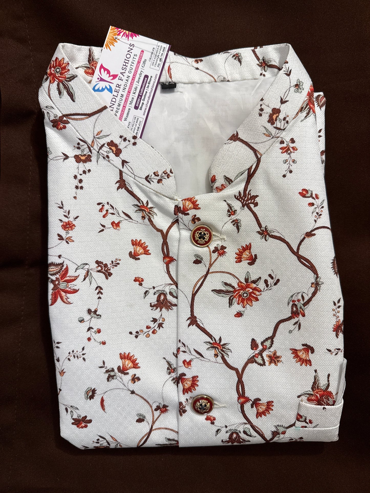 White Men’s Jacket with Maroon Floral Print