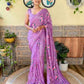 Charming Lavender Color Georgette And Sequins With Thread Work Saree For Women