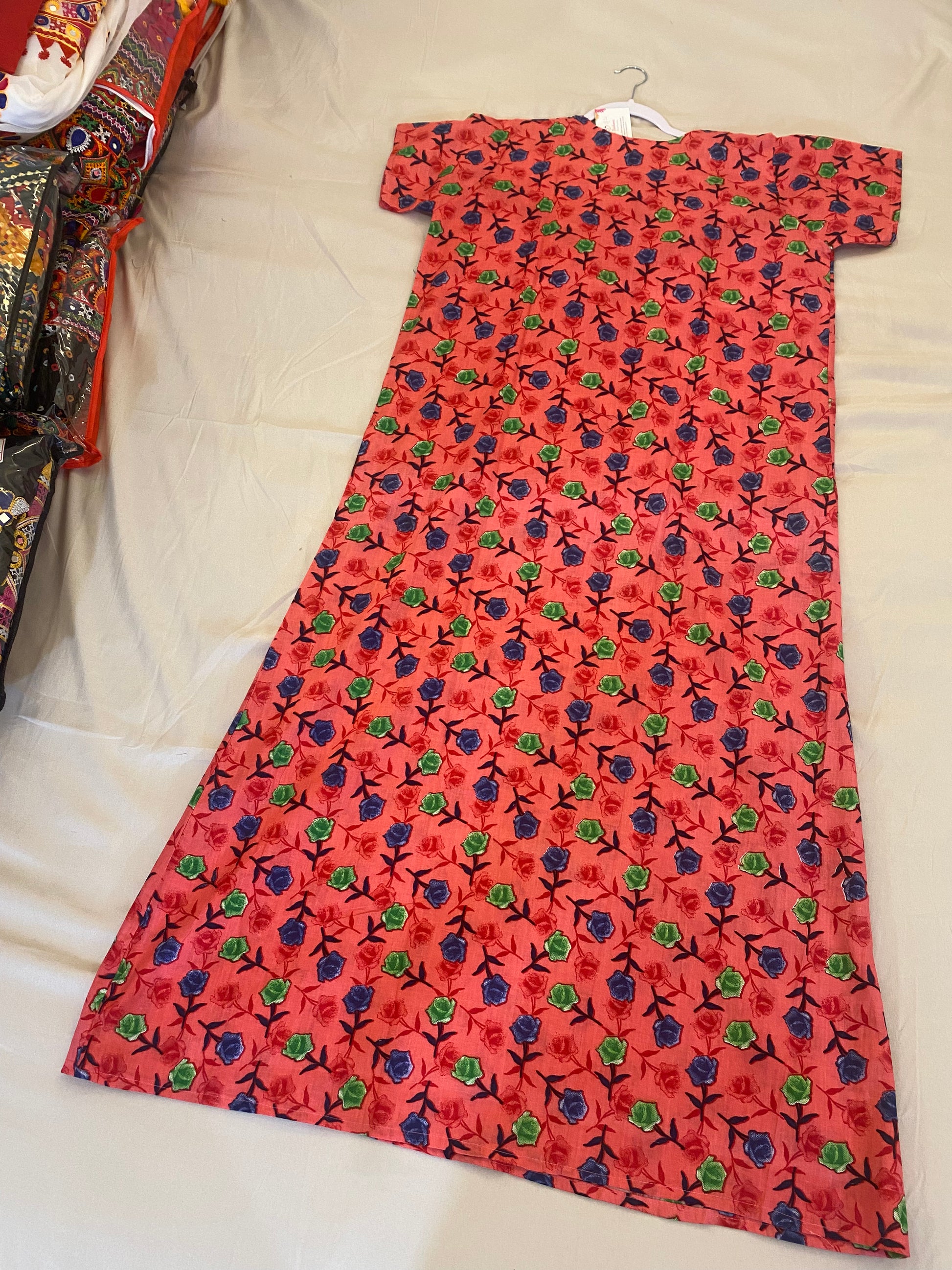 Comfy Red Floral Nighty With Round Neck In USA