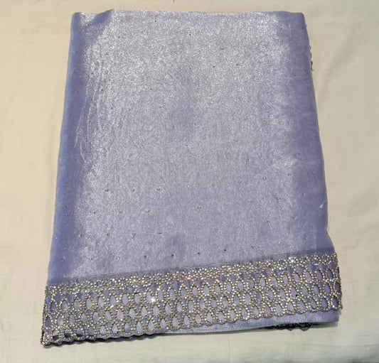 Extraordinary Lavender Color Tissue Silk Fancy Saree With Sequins And Embroidery Work For Women