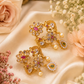 Dazzling Green And Red Stones Gold Plated Necklace With Earrings For Women