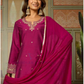 Attractive Dark Pink Color Silk Blend With Embroidery And Sequins Work Salwar Suits With Dupatta For Women
