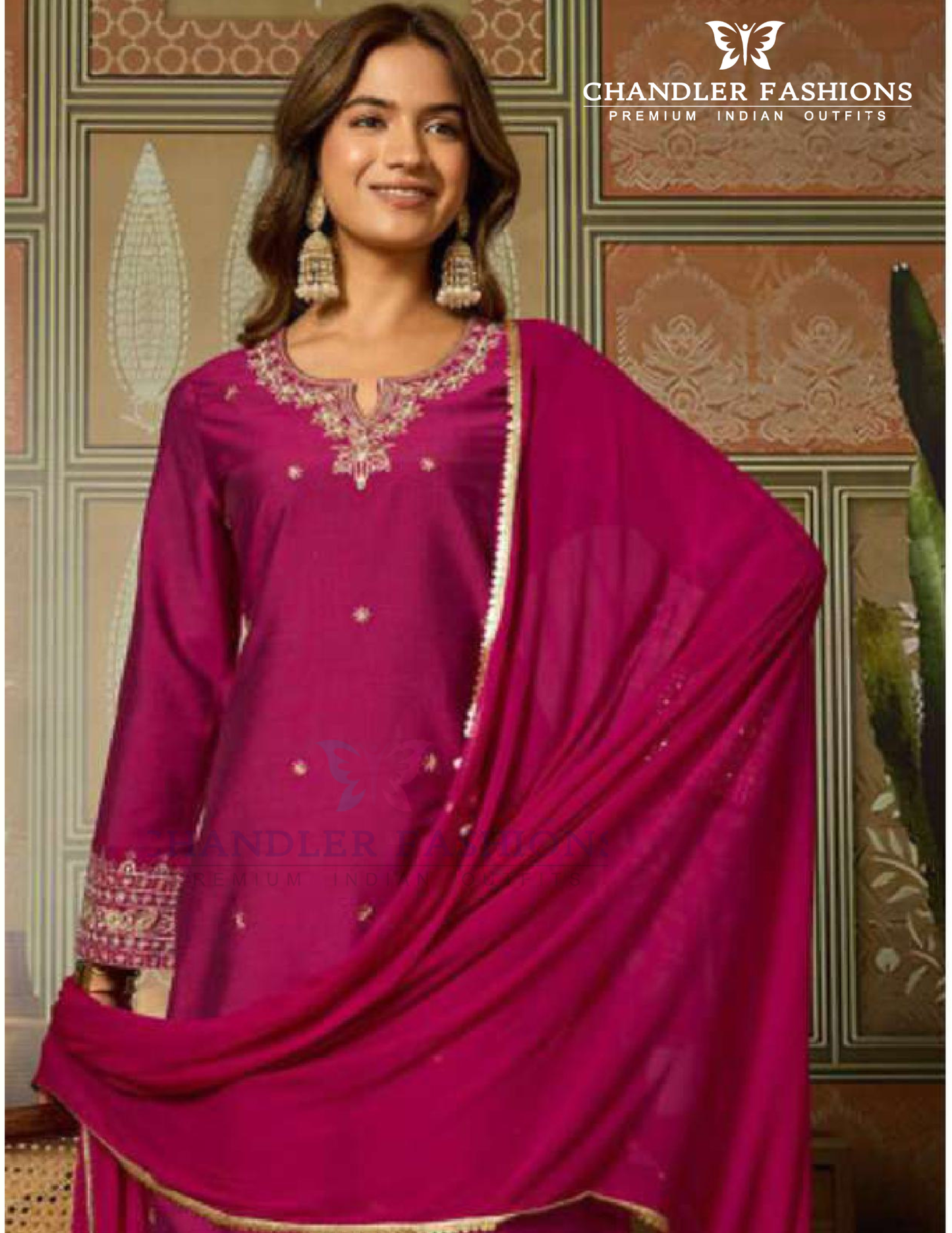 Attractive Dark Pink Color Silk Blend With Embroidery And Sequins Work Salwar Suits With Dupatta For Women