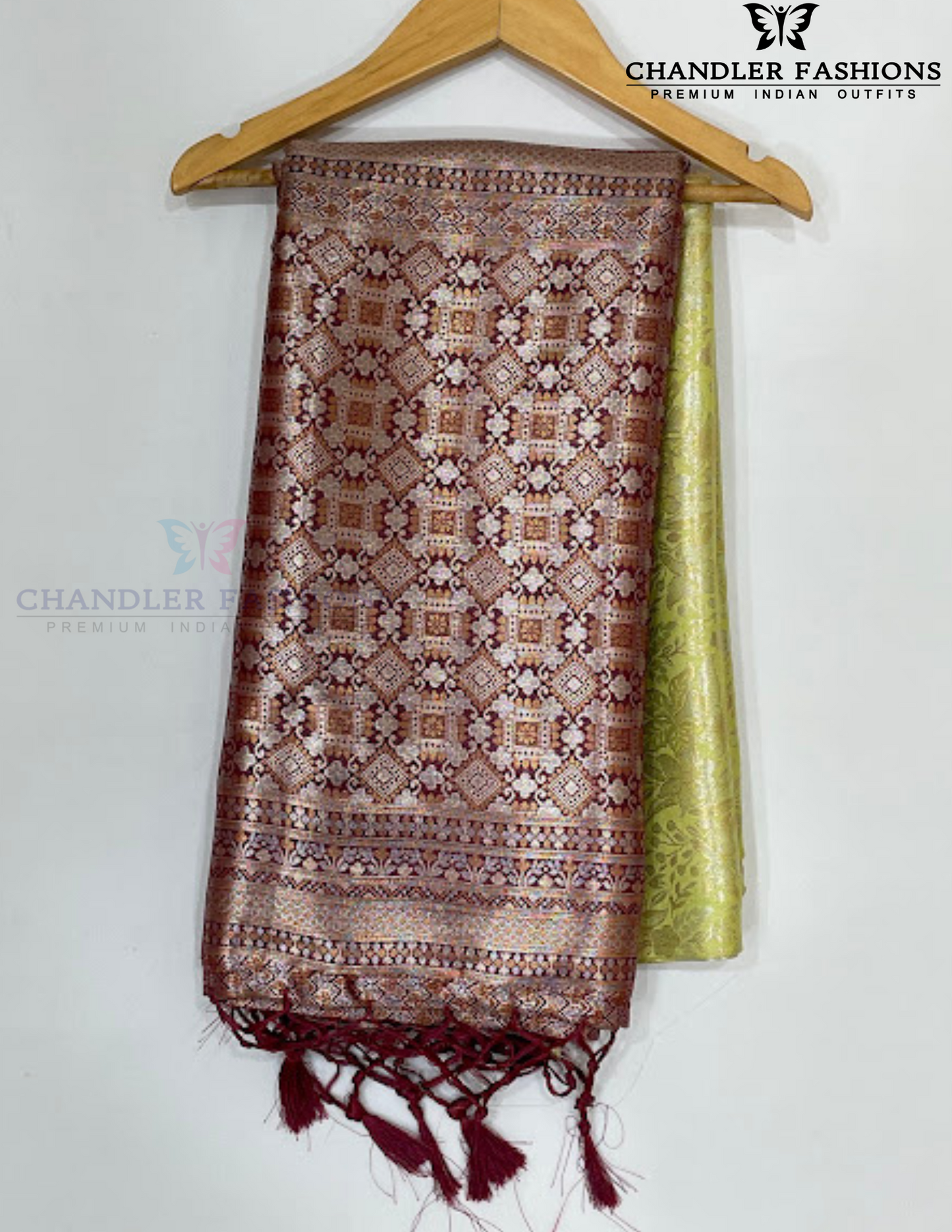 Light Green And Maroon Soft Silk Saree With Designer Zari Work Near Me