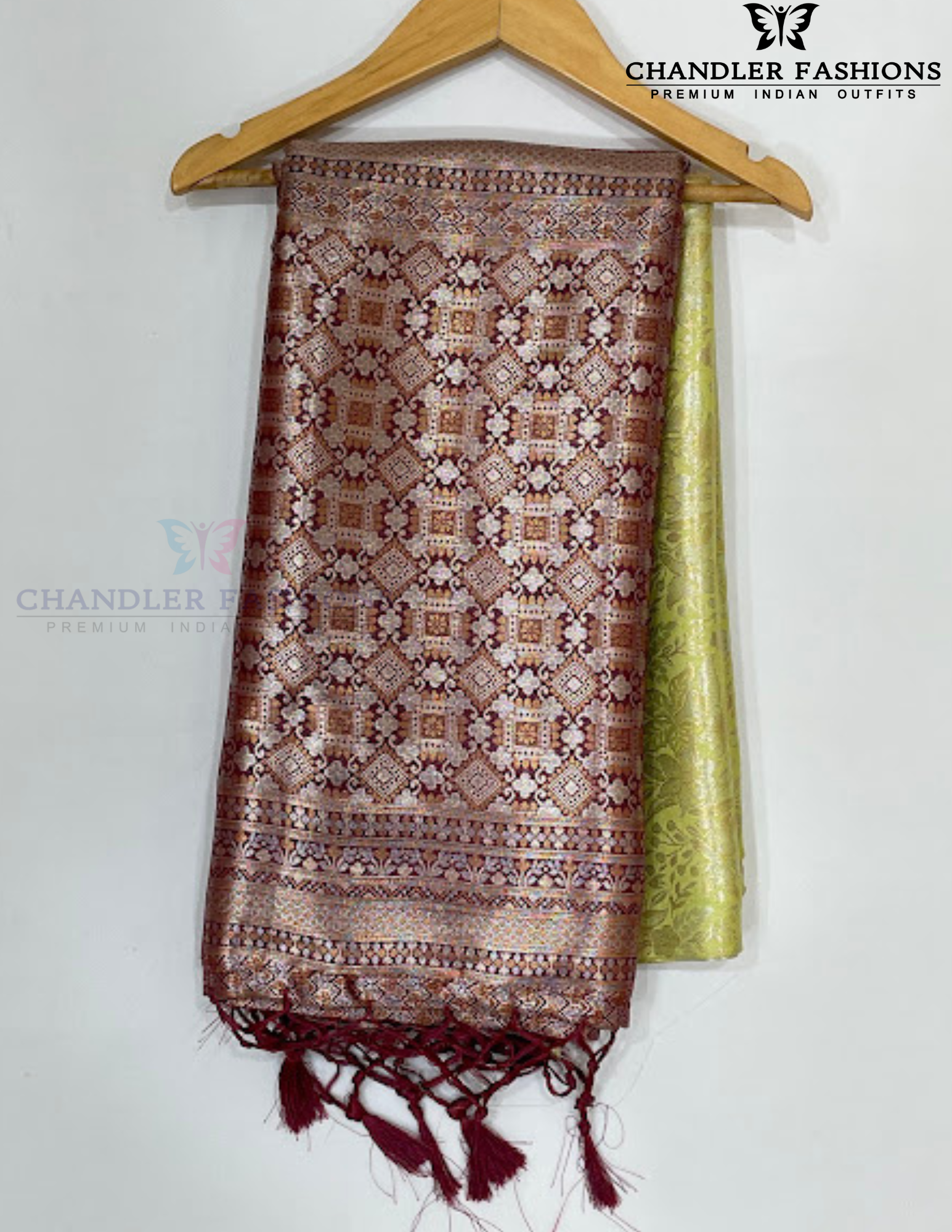 Light Green And Maroon Soft Silk Saree With Designer Zari Work Near Me