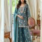 Marvelous Blue Color Moss Silk With Embroidery Work Palazzo Suits For Women