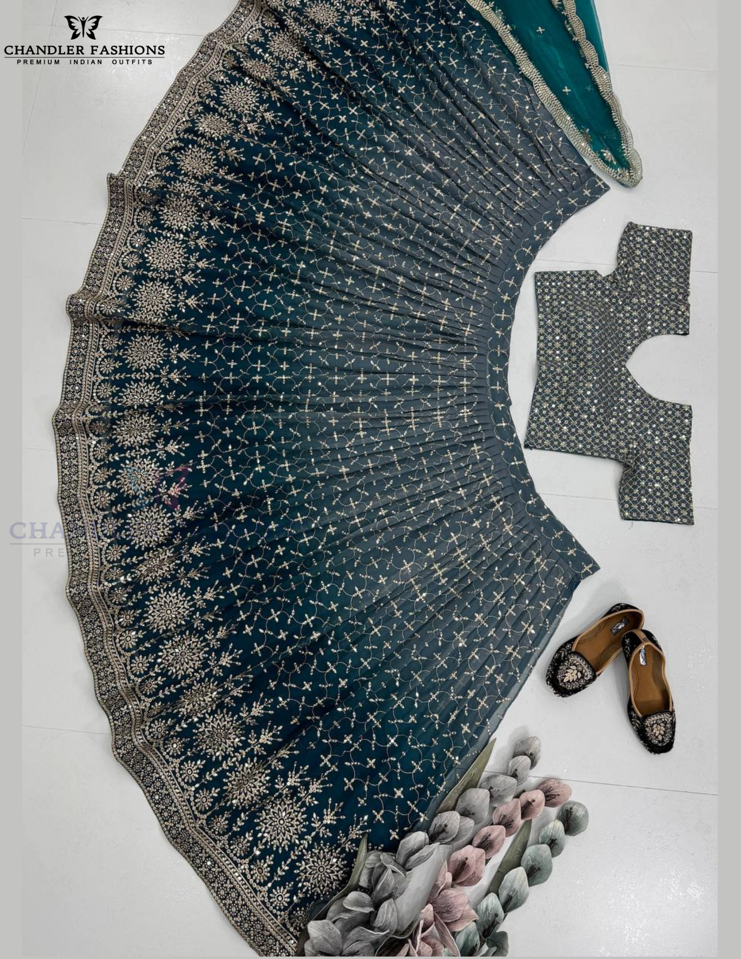 Teal Blue Color Lehenga Choli With Dupatta In Surprise