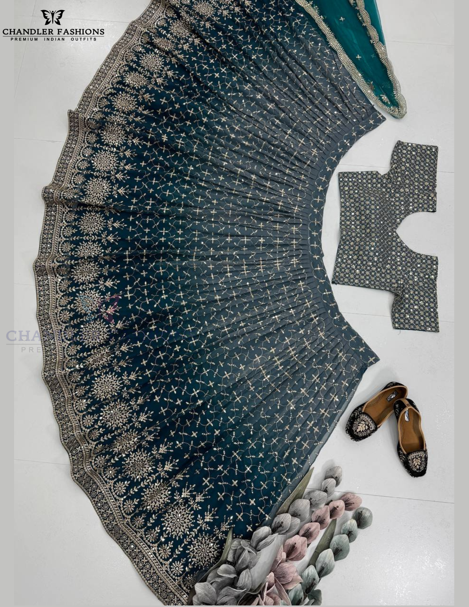 Teal Blue Color Lehenga Choli With Dupatta In Surprise