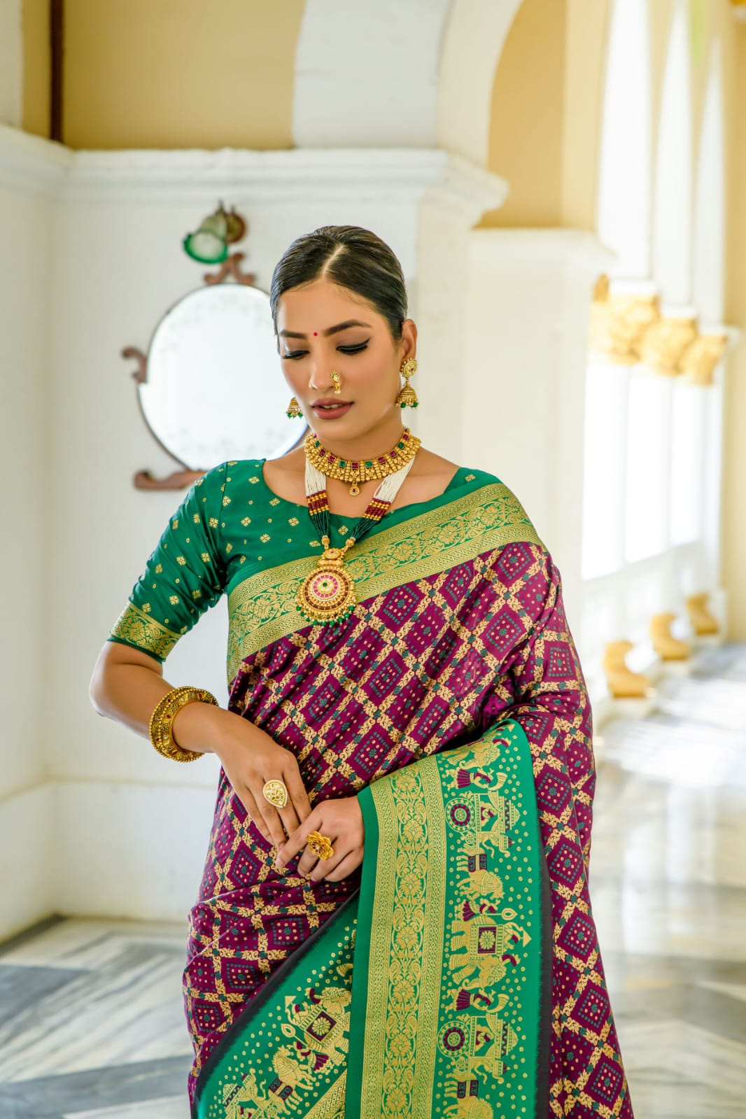 Magenta Color Soft Banarasi Silk Saree With Rich Pallu And Contrast Blouse Near Me