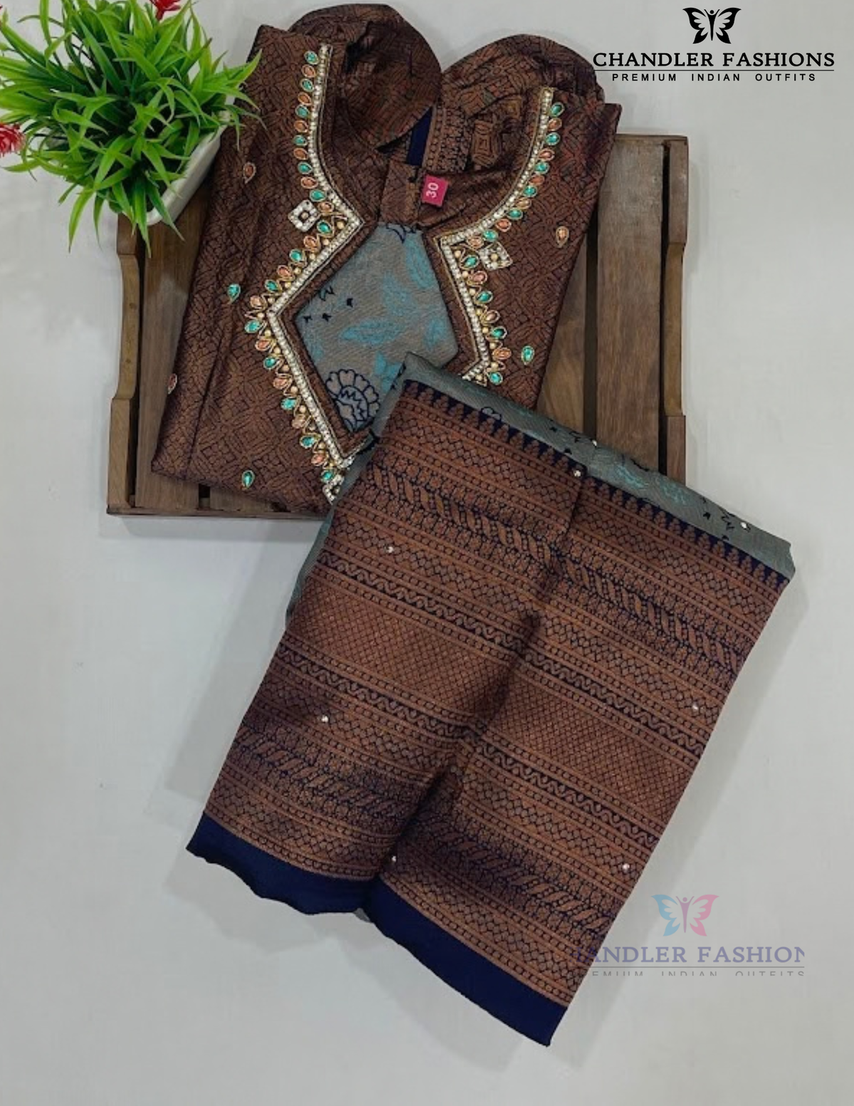 Amazing Copper And Blue Color Langa Set With Designer Zari Work For Girls