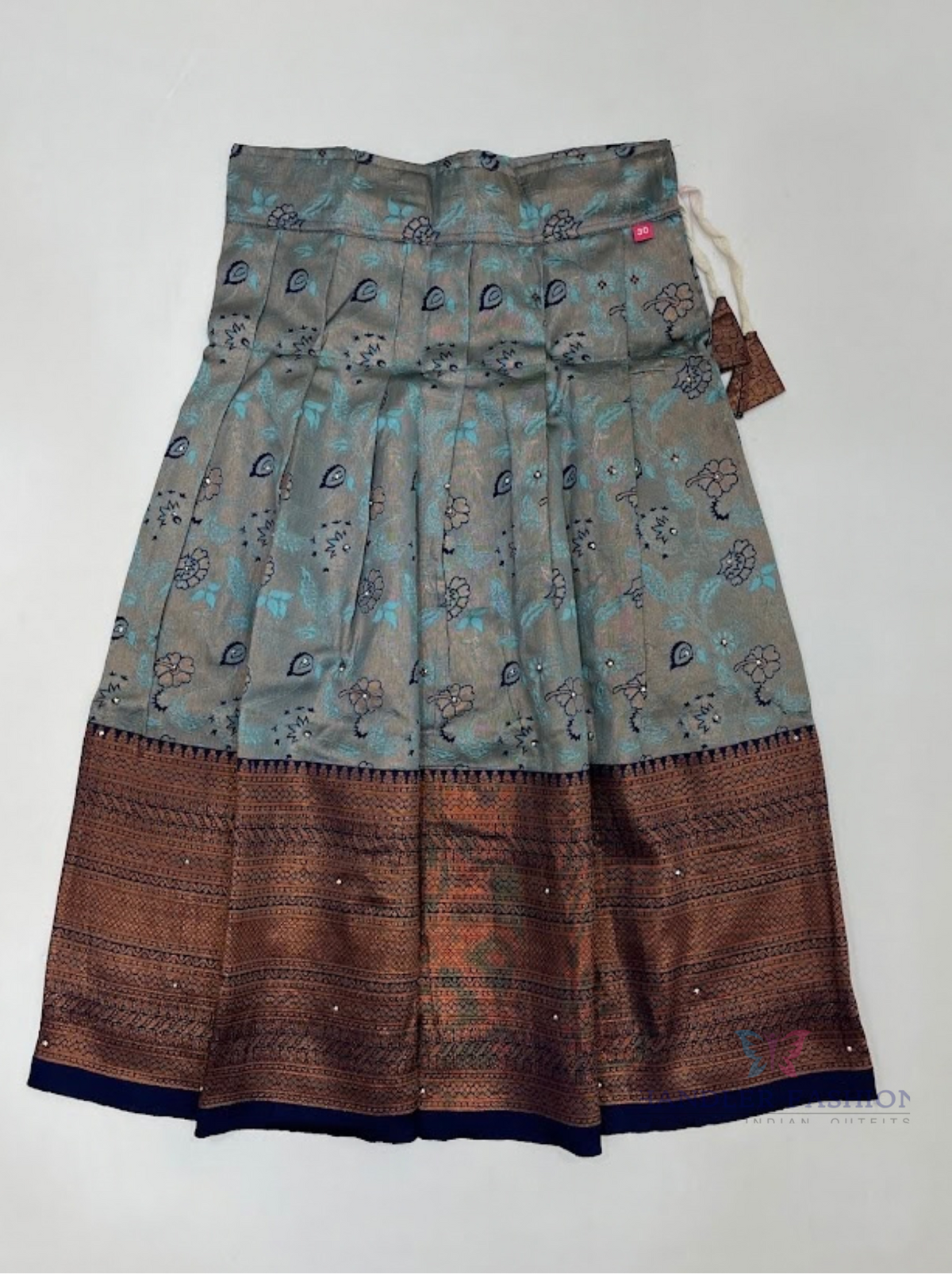 Amazing Copper And Blue Color Langa Set With Designer Zari Work For Girls In Mesa