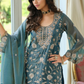Blue Color Moss Silk With Embroidery Work Palazzo Suits In USA