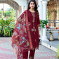 Fabulous Maroon Color Roman Silk Salwar Suits With Dupatta For Women