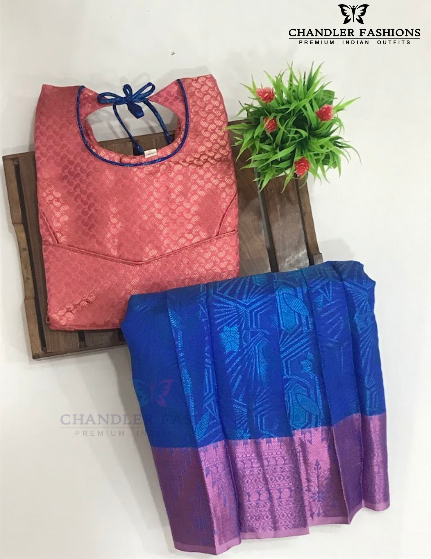 Attractive Pink And Blue Color Zari Work With Silk Langa set For Girls In USA