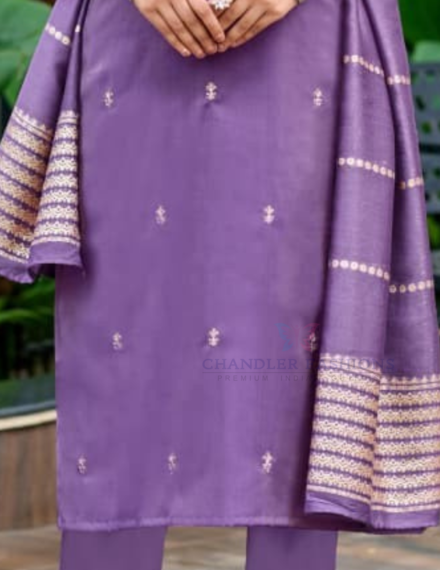 Lavender Color Shimmer Salwar Suits With Embroidery Work In Suncity