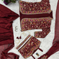 Maroon Color Rangoli Fabric Ready To Wear Saree With Embroidered Shrug In USA