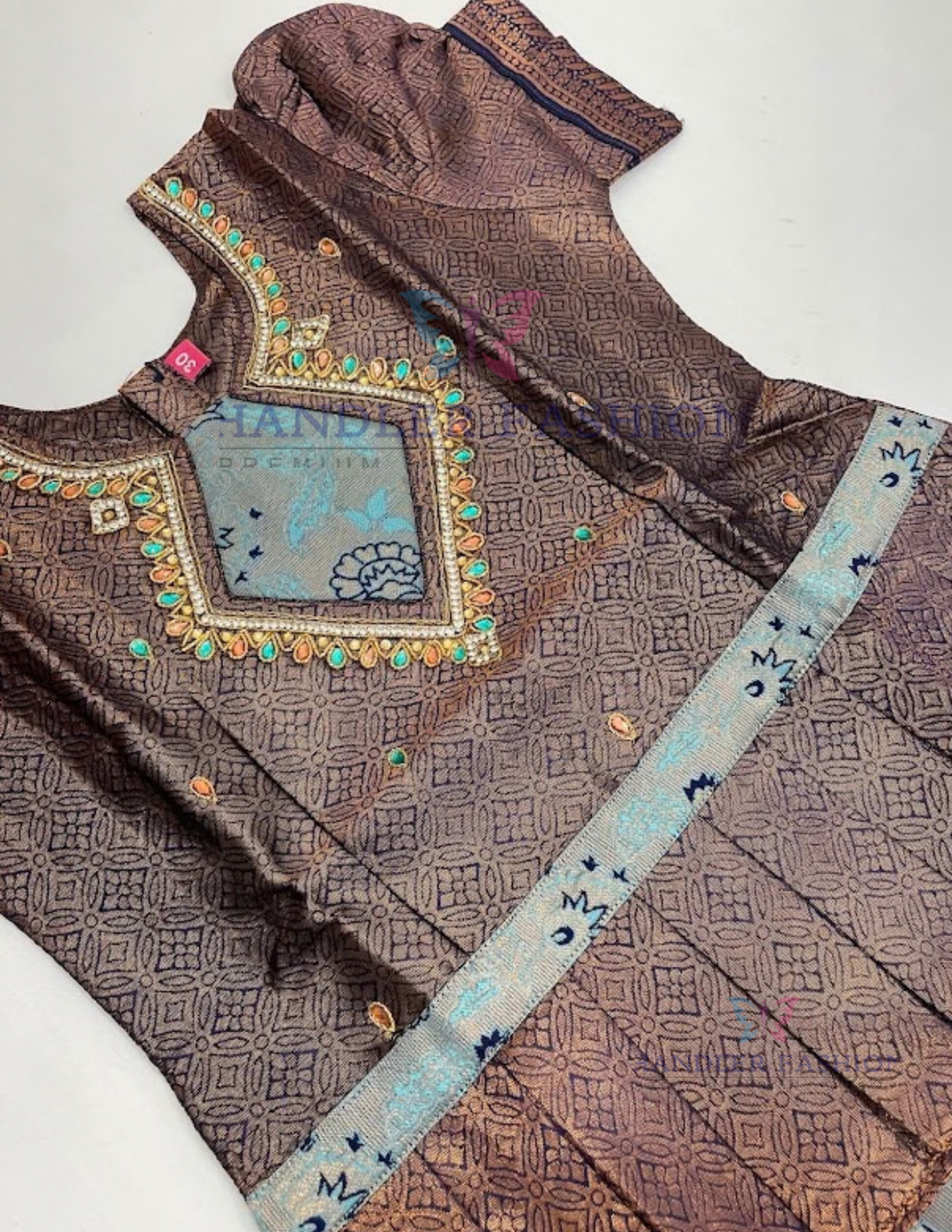 Amazing Copper And Blue Color Langa Set With Designer Zari Work For Girls In Tempe