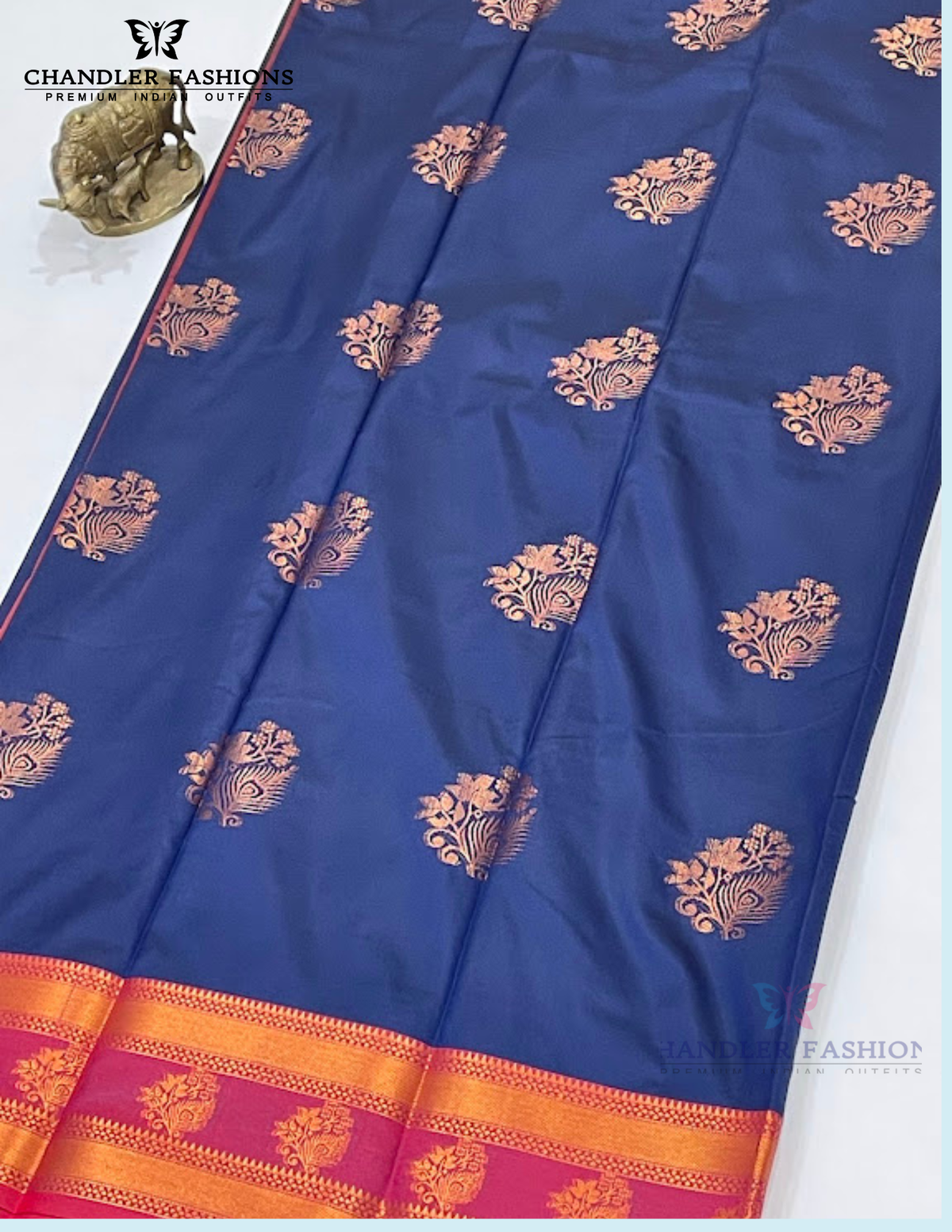 Dark Blue Color Soft Silk With Zari Work Saree For Women In USA