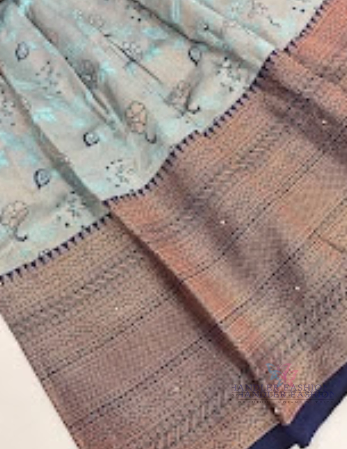 Amazing Copper And Blue Color Langa Set With Designer Zari Work For Girls In Suncity
